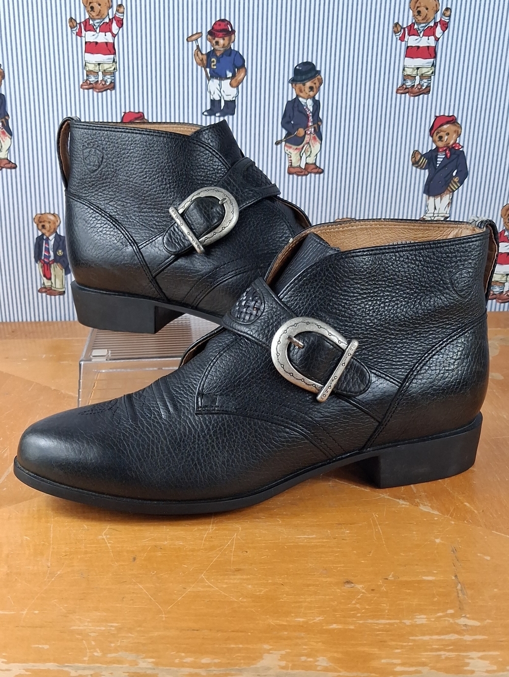 Women's Ariat Western Black Leather Blair Buckle Strap Ankle Boots Sz 9.5